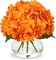 Orange Silk Hydrangea Artificial Flowers in Glass Vase – Faux Floral Arrangement with Faux Water, Bulk Bouquet for Home, Office, Table Centerpiece, or Shelf Decoration